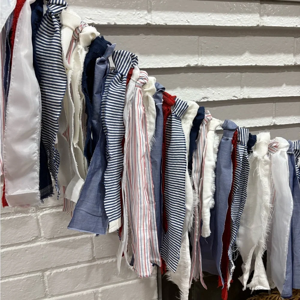 Patriotic Red, White & Blue Fabric Garland Streamer - Home Holiday Event Decor